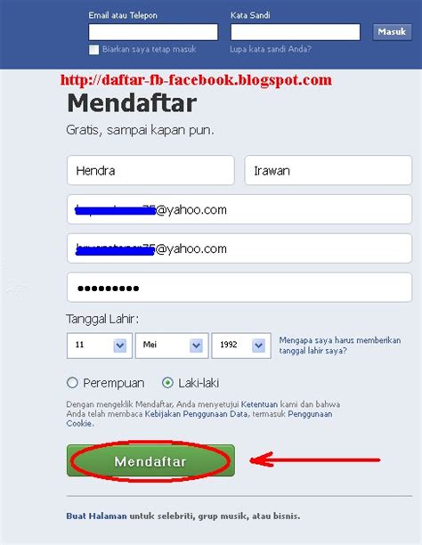 Daftar Facebook .
